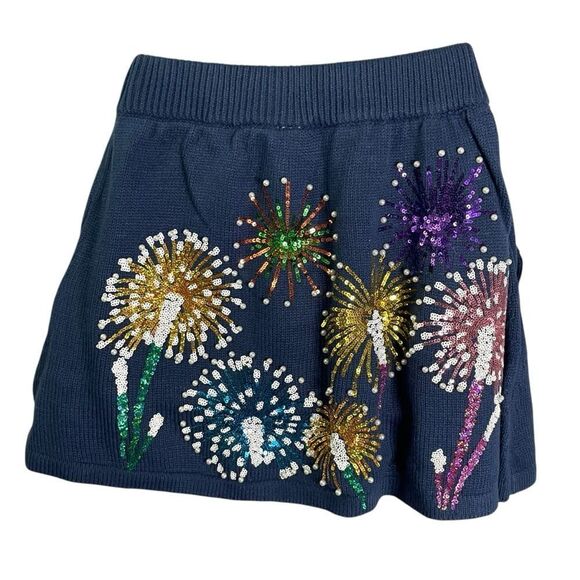 Queen of Sparkles Navy Blue Fireworks Knit Skirt Fourth of July Small - Picture 10 of 10